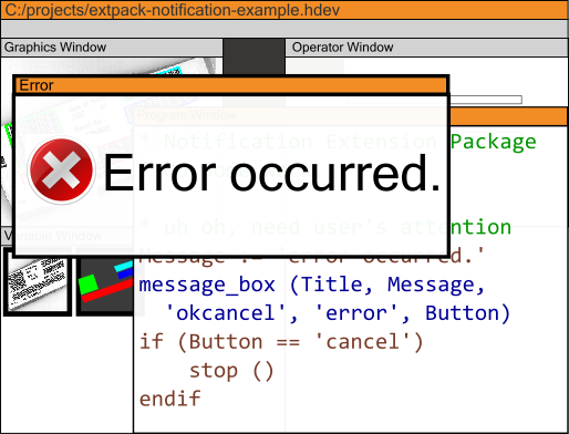 Message box shown with Notification Extension Package for HALCON