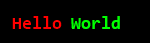 Screenshot of the output string "Hello World" in red and green color