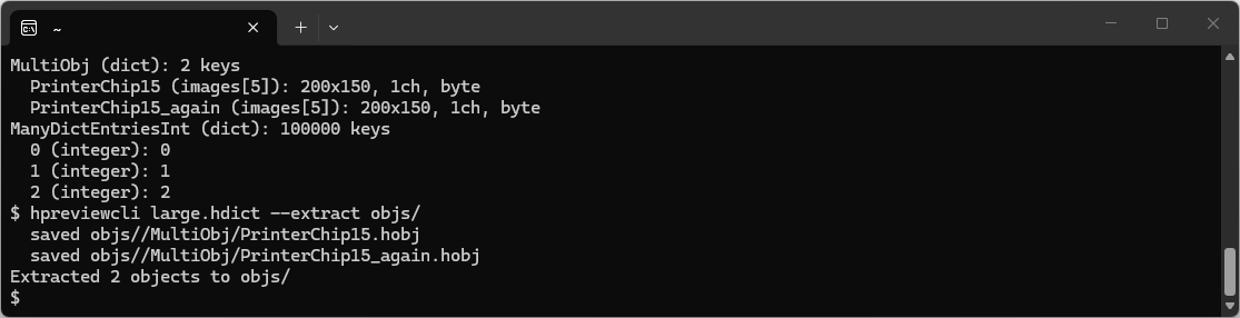 hpreviewcli running on Linux, extracting iconic objects